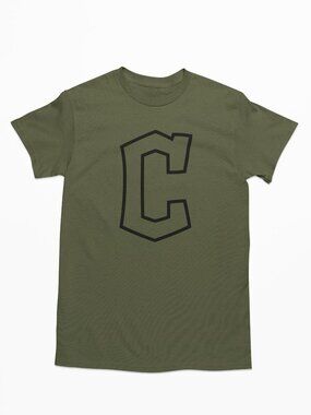 NEW Cleveland Guardians C Monogram Logo T-Shirt MILITARY ARMY GREEN
